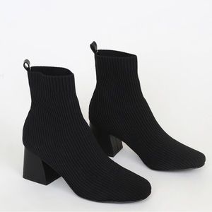 Darma-K Black Ribbed Knit Square Toe Sock Boots